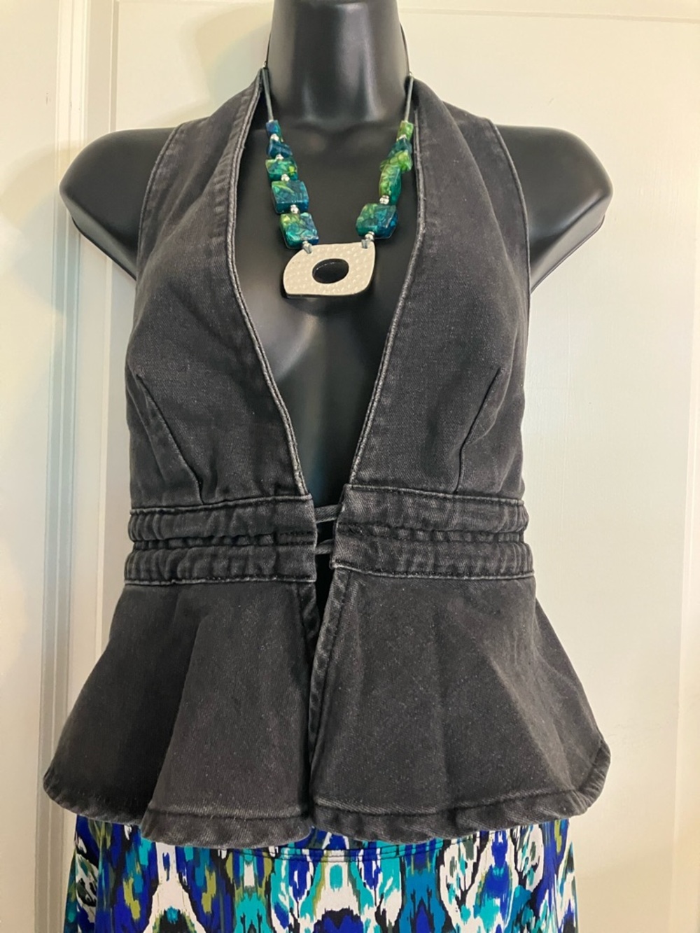 Vintage Black Halter Peplum Top